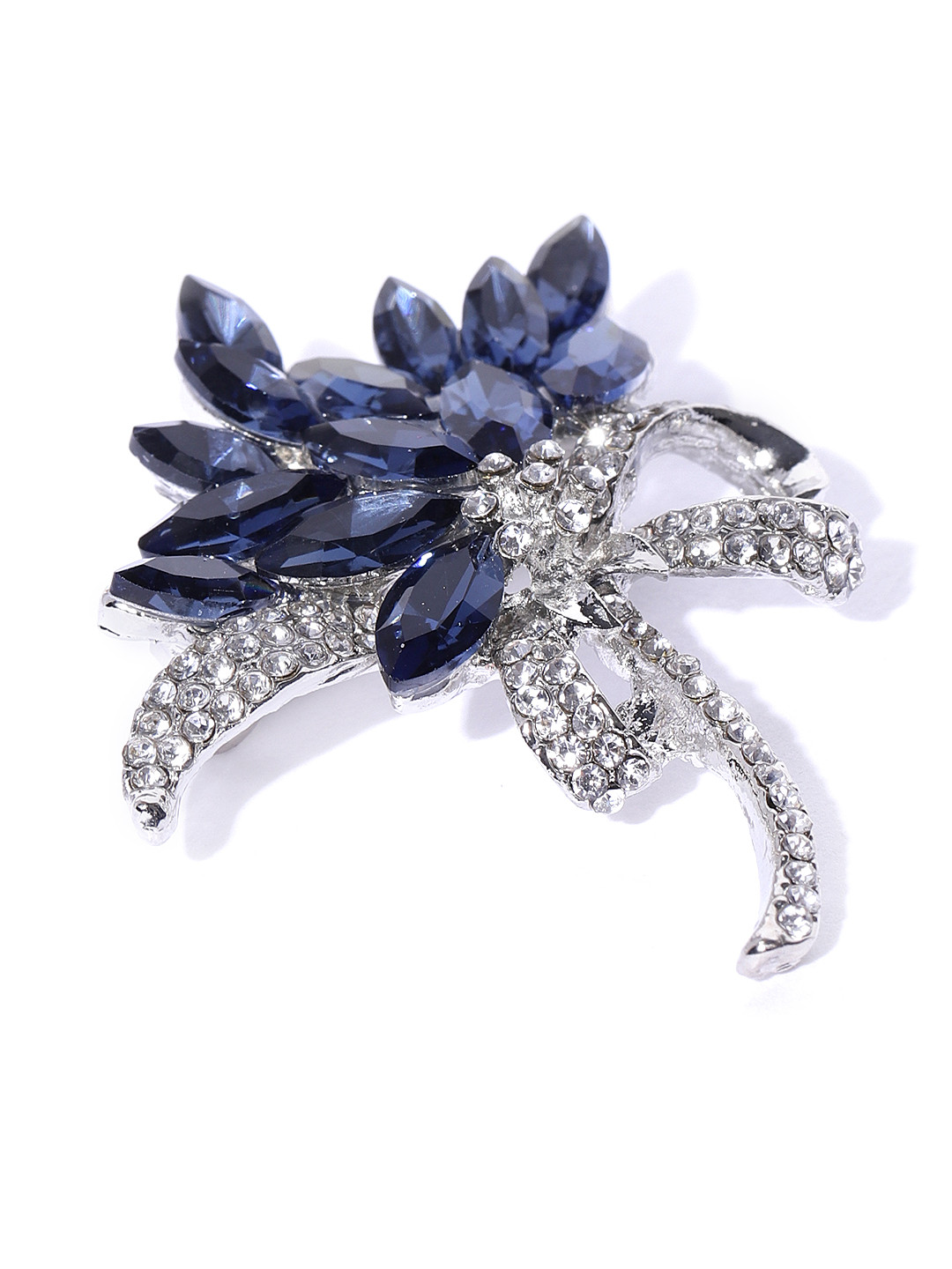 YouBella Women Navy Blue & Silver-Toned Stone-Studded Brooch