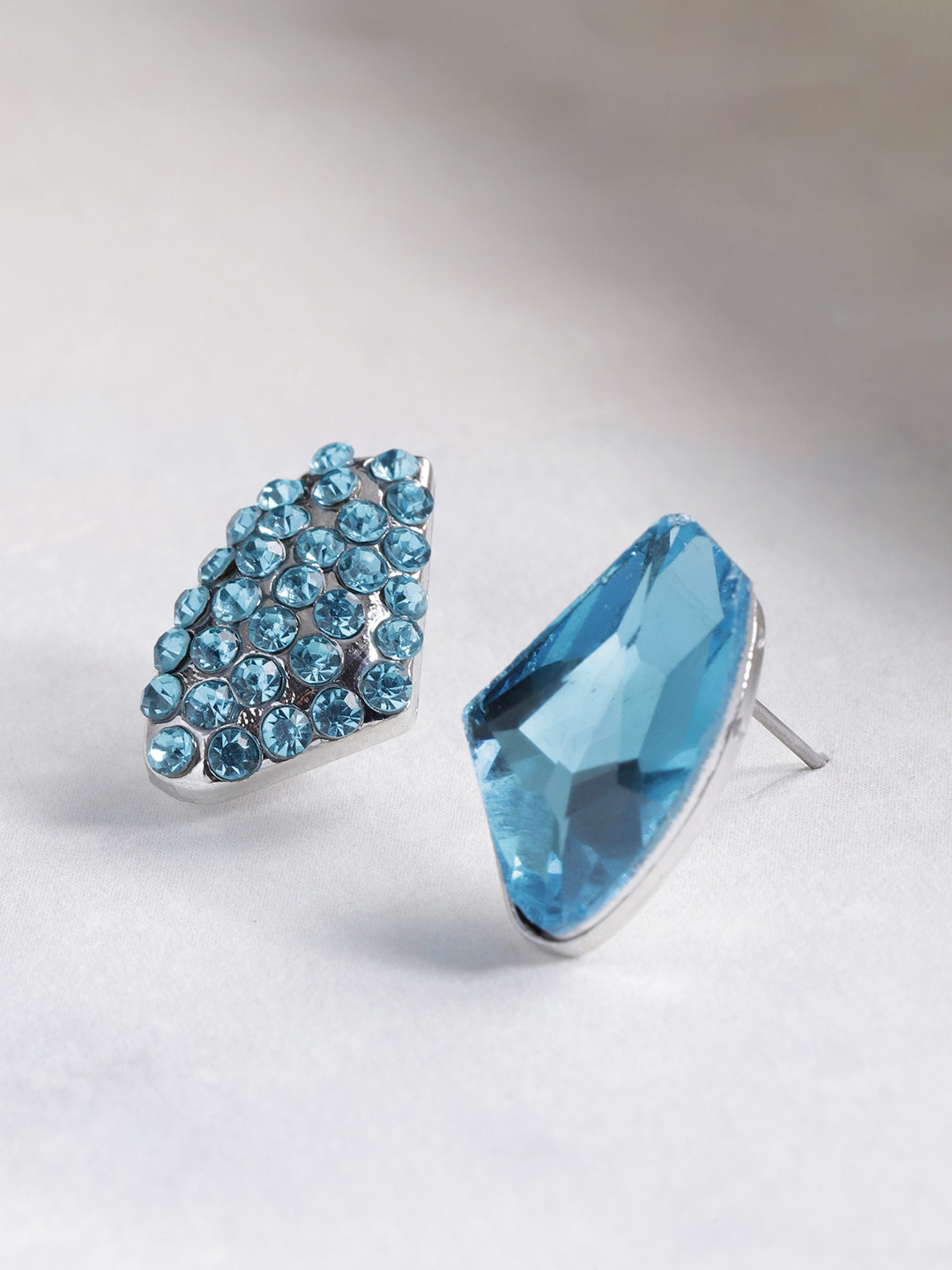 YouBella Blue Stone Studded Mismatch Contemporary Studs