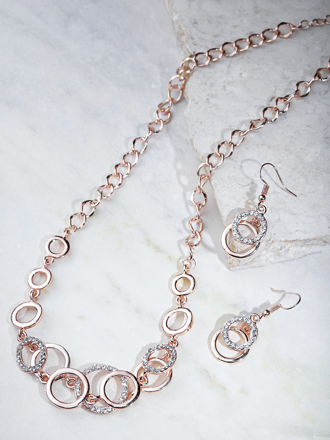 YouBella Rose Gold-Plated Stone-Studded Jewellery Set