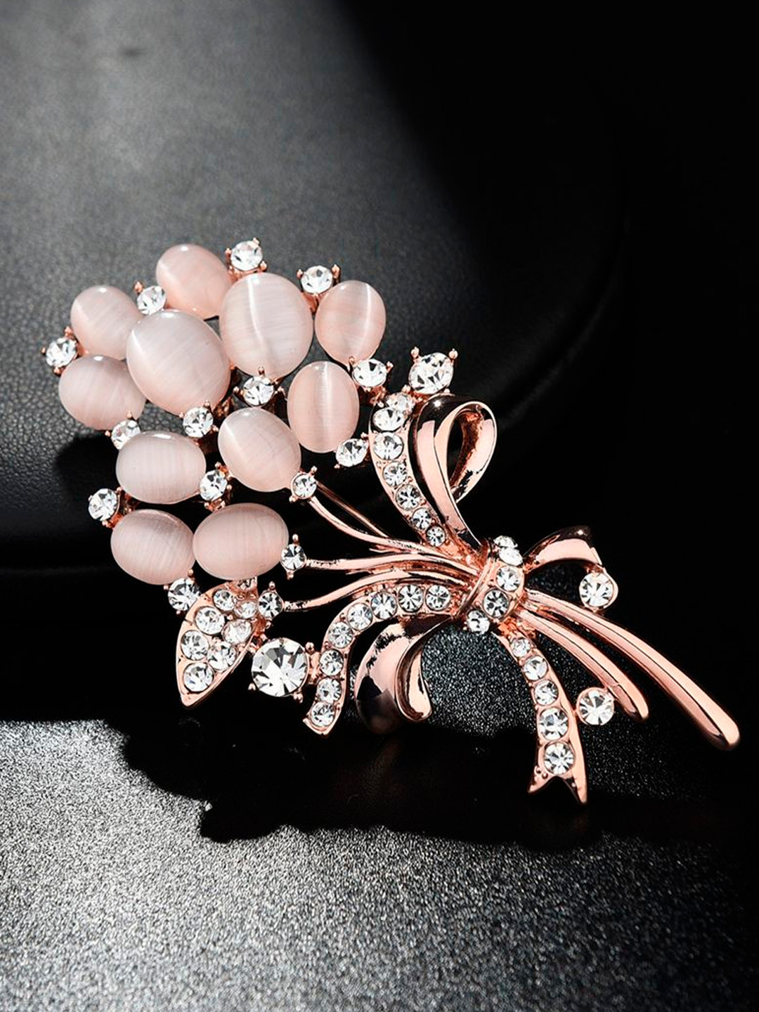 YouBella Women Peach-Coloured & Rose Gold-Toned Stone-Studded Bouquet Shaped Brooch