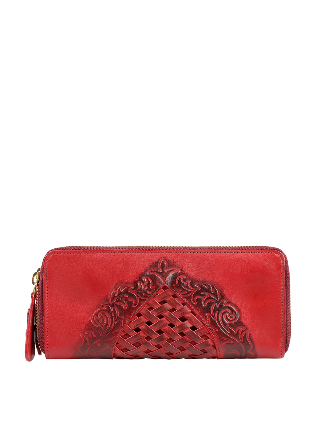 Hidesign Women Red Textured Zip Around Leather Wallet