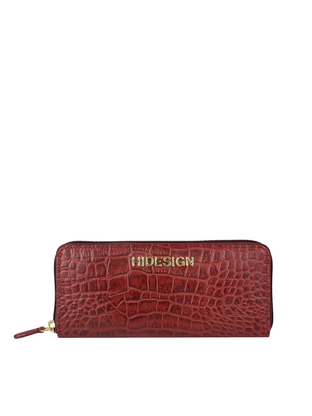 Hidesign Women Red Crocodile Skin Textured Leather Zip Around Wallet