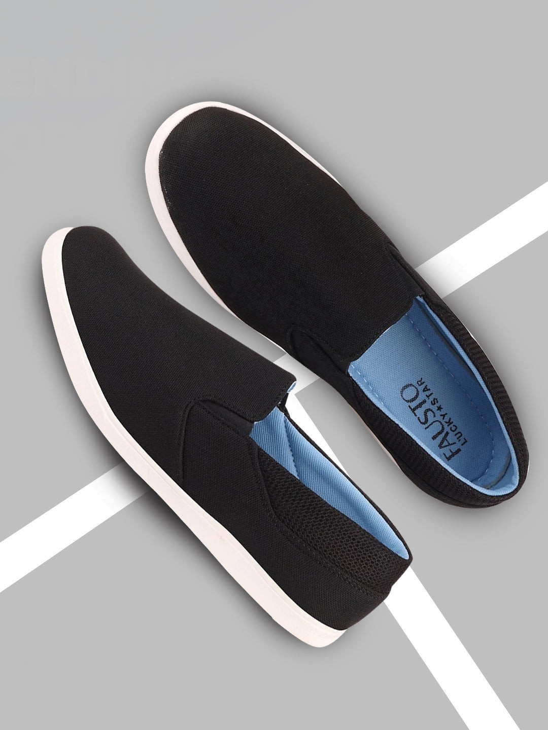 FAUSTO Men Black Slip-On Lightweight Sneakers