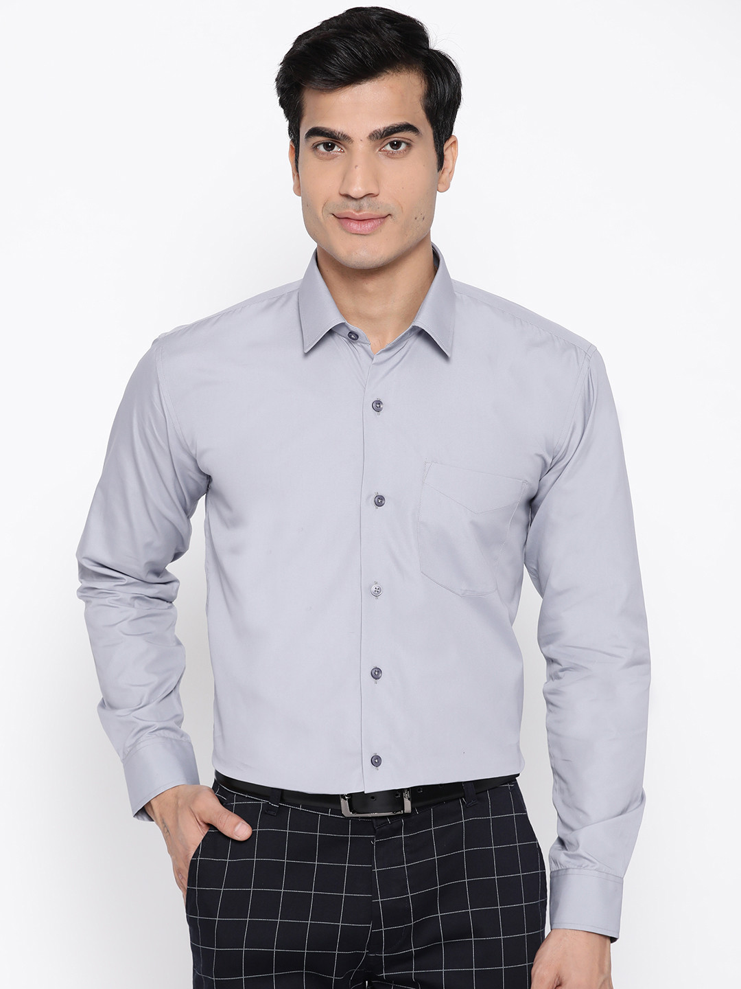 Hancock Men Grey Premium Wrinkle Free Slim Fit Solid Formal Shirt