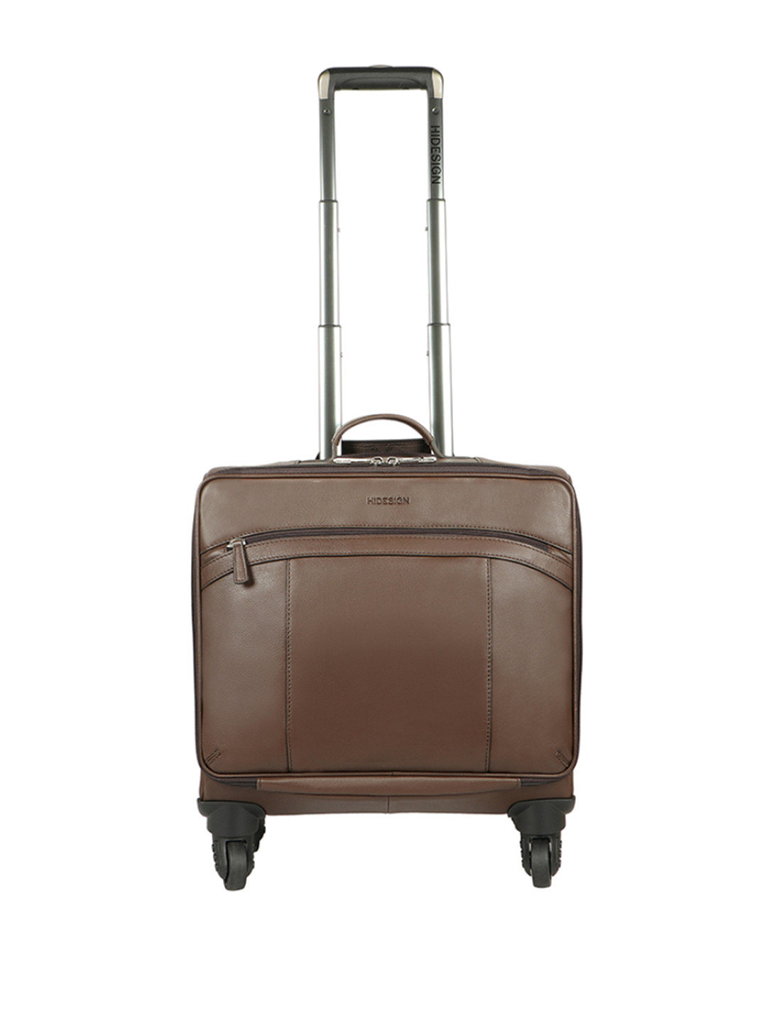 Hidesign Unisex Coffee Brown Solid Leather Cabin Trolley Suitcase