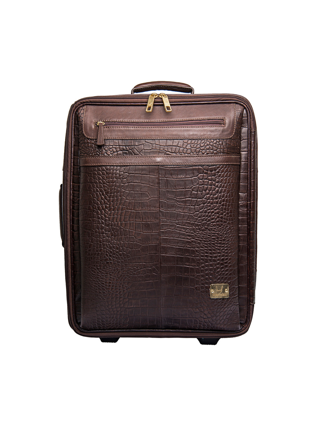 Hidesign Unisex Coffee Brown Textured Leather Cabin Trolley Suitcase