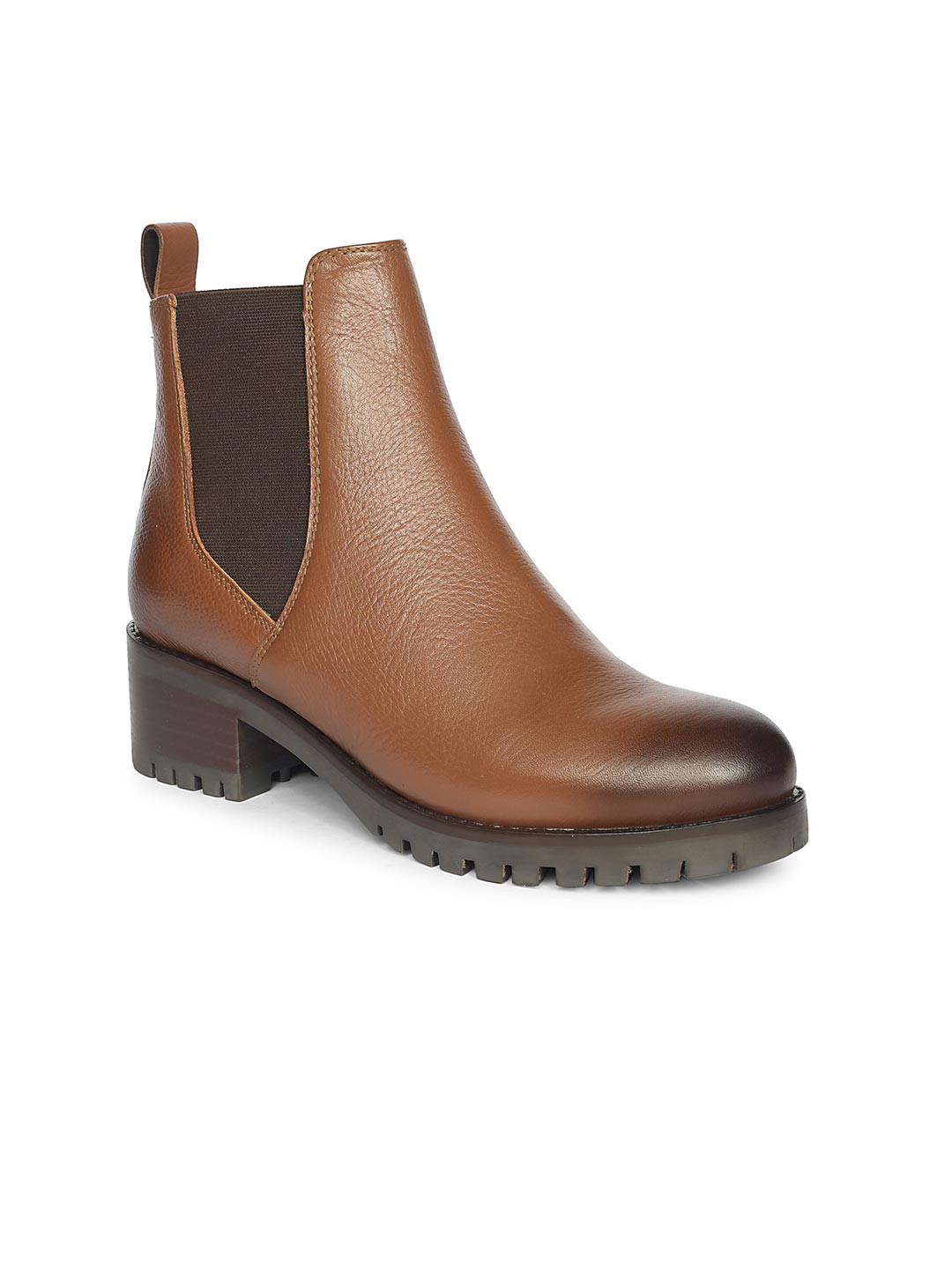 Saint G Women Brown Solid Leather Heeled Ankle Boots