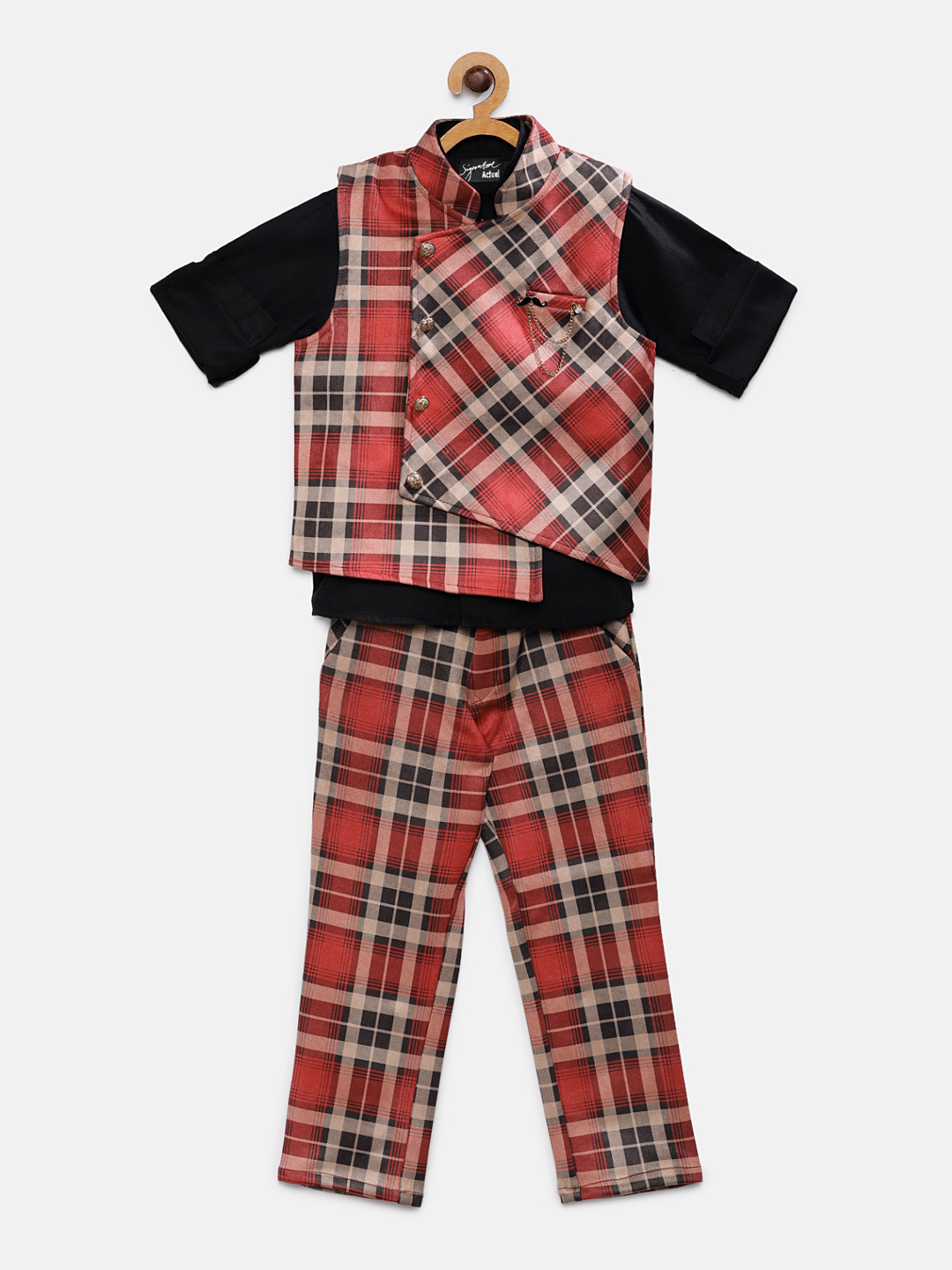 Actuel Boys Beige & Orange Checked Shirt with Trousers & Waistcoast