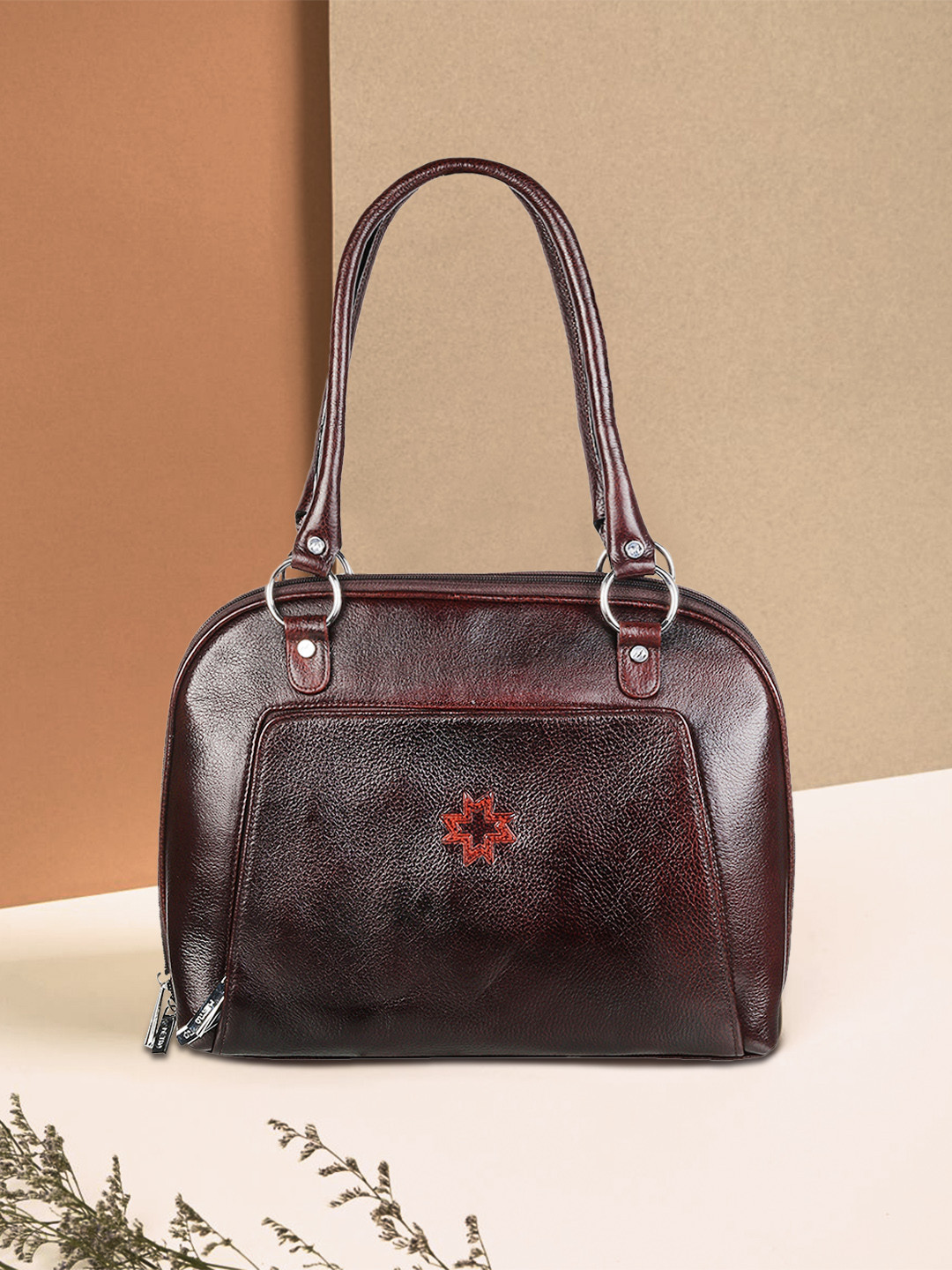 Metro Brown Textured Leather Handheld Bag