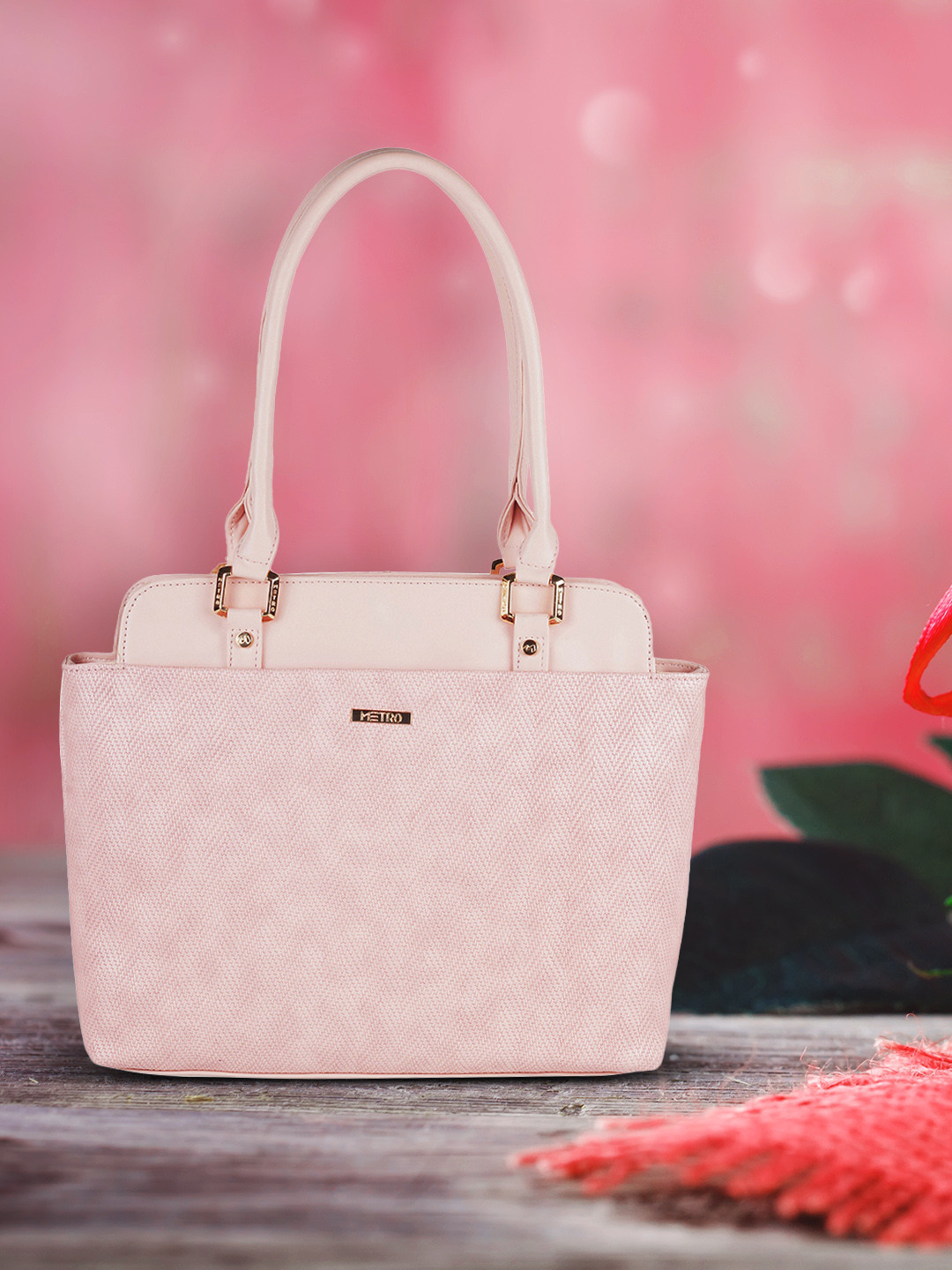 Metro Pink Textured Handheld Bag