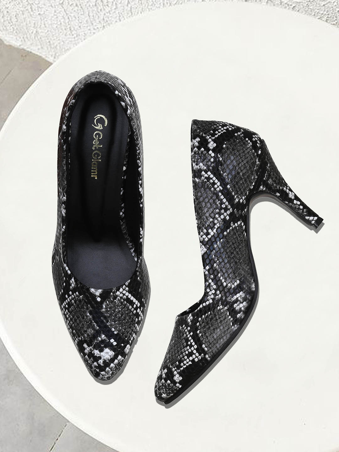 Get Glamr Women Black Printed Pumps
