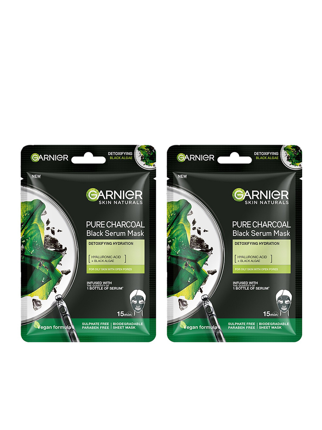 Garnier Skin Naturals Black Set of 2 Pure Charcoal Face Serum Sheet Mask