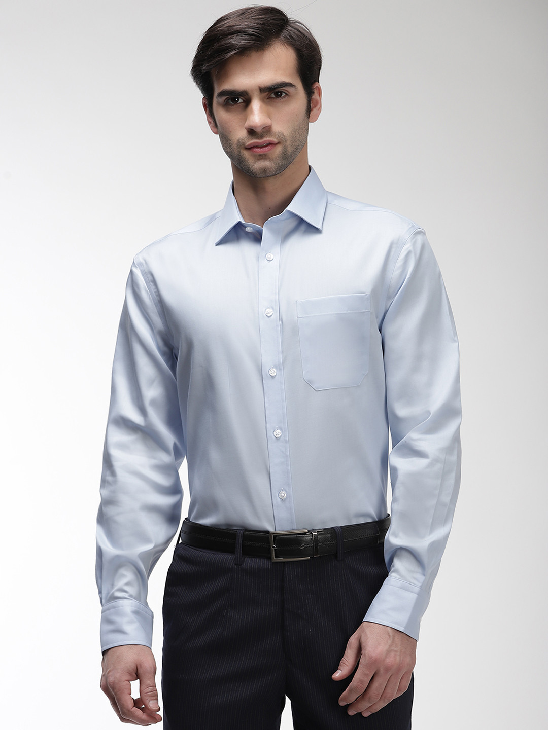 Marks & Spencer Men Blue Regular Fit Solid Formal Shirt