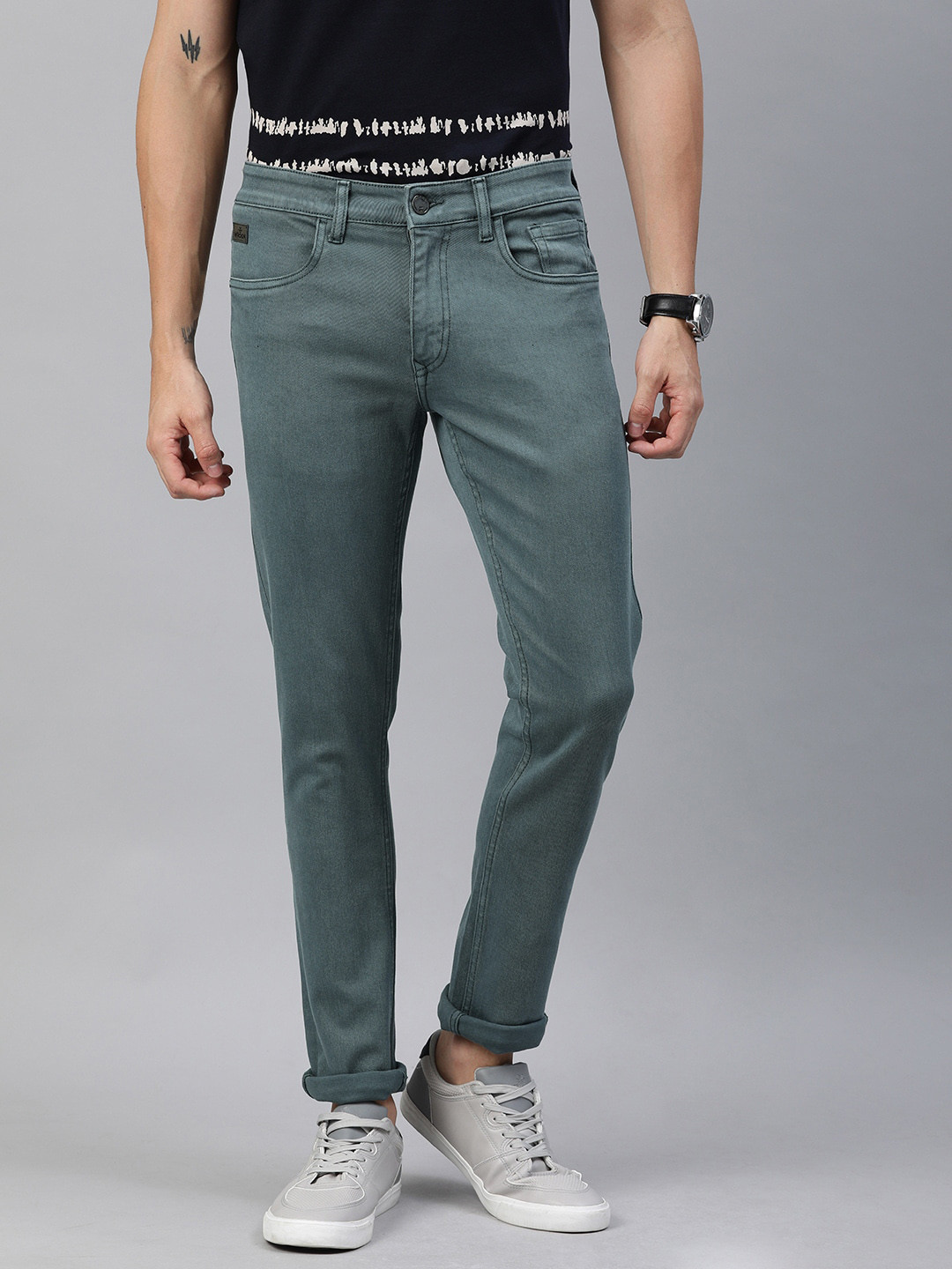 WROGN Men Green Slim Fit Mid-Rise Clean Look Stretchable Jeans