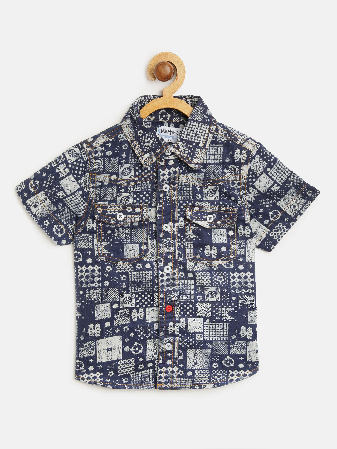 Nauti Nati Boys Navy Blue & Off-White Regular Fit Printed Casual Shirt