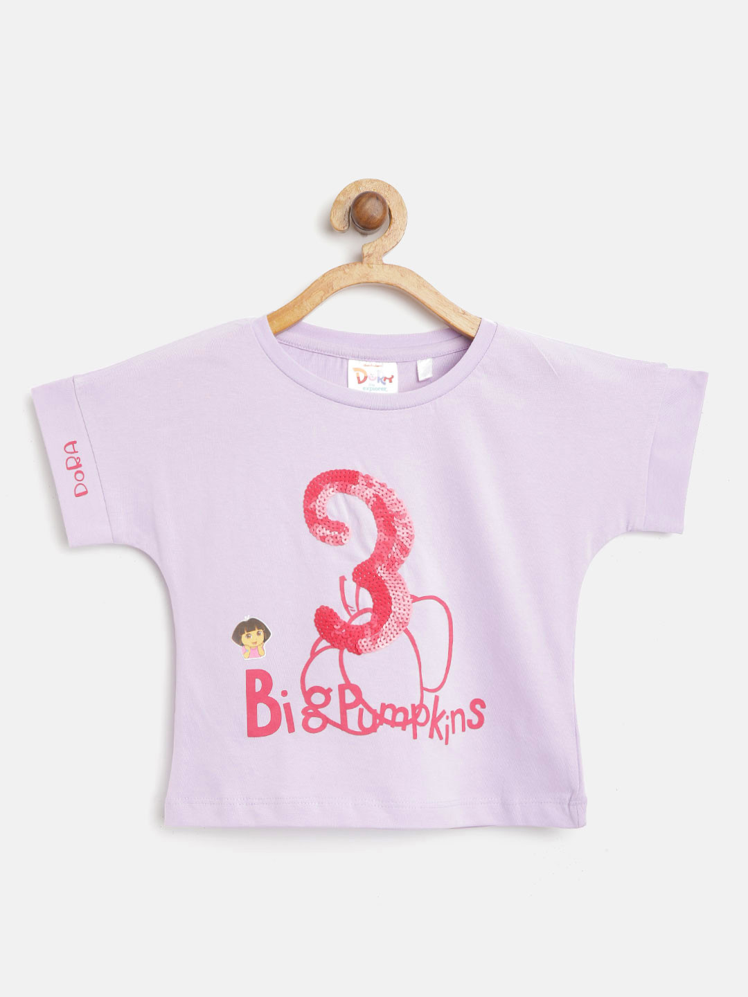 toothless Girls Lavender & Pink Dora Printed Round Neck T-shirt