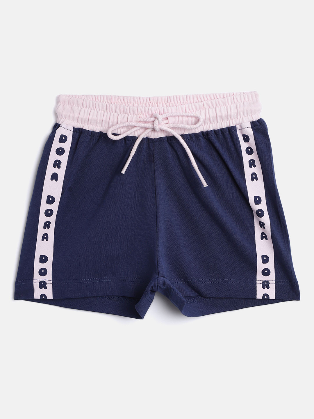 toothless Girls Navy Blue & Pink Solid Regular Fit Shorts
