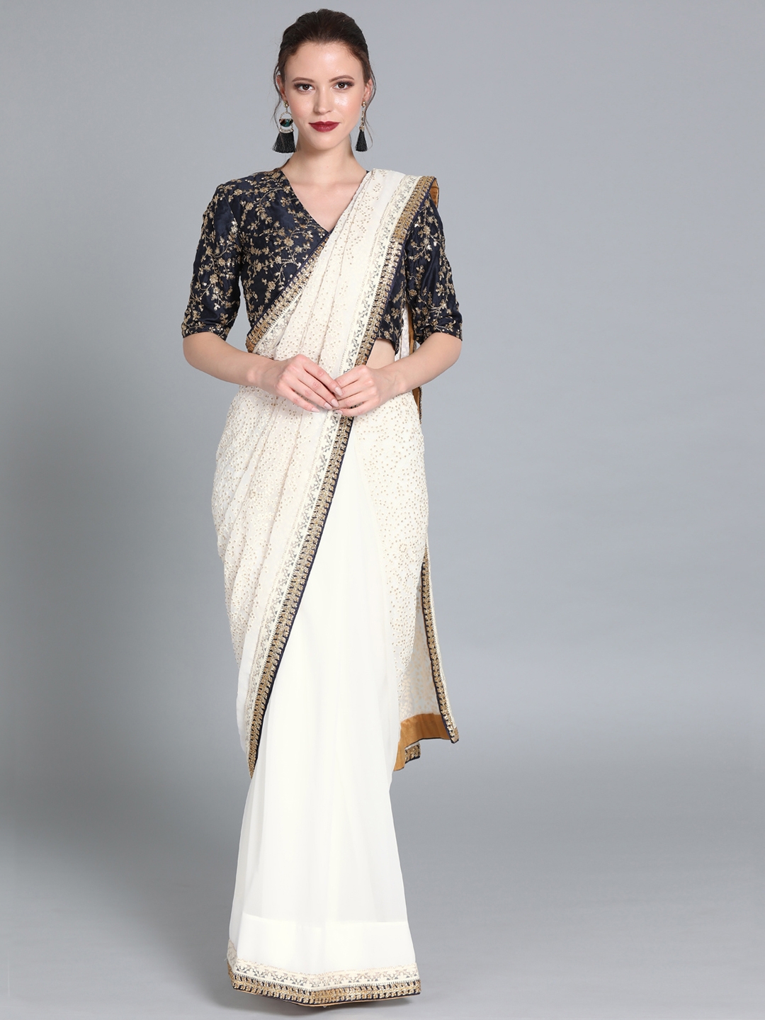 Arhi handloom_sarees_women_indianwear : Buy Arhi Off White Saree Sky Blue  Border With Woven Pallu with Unstitched Blosue Online | Nykaa Fashion