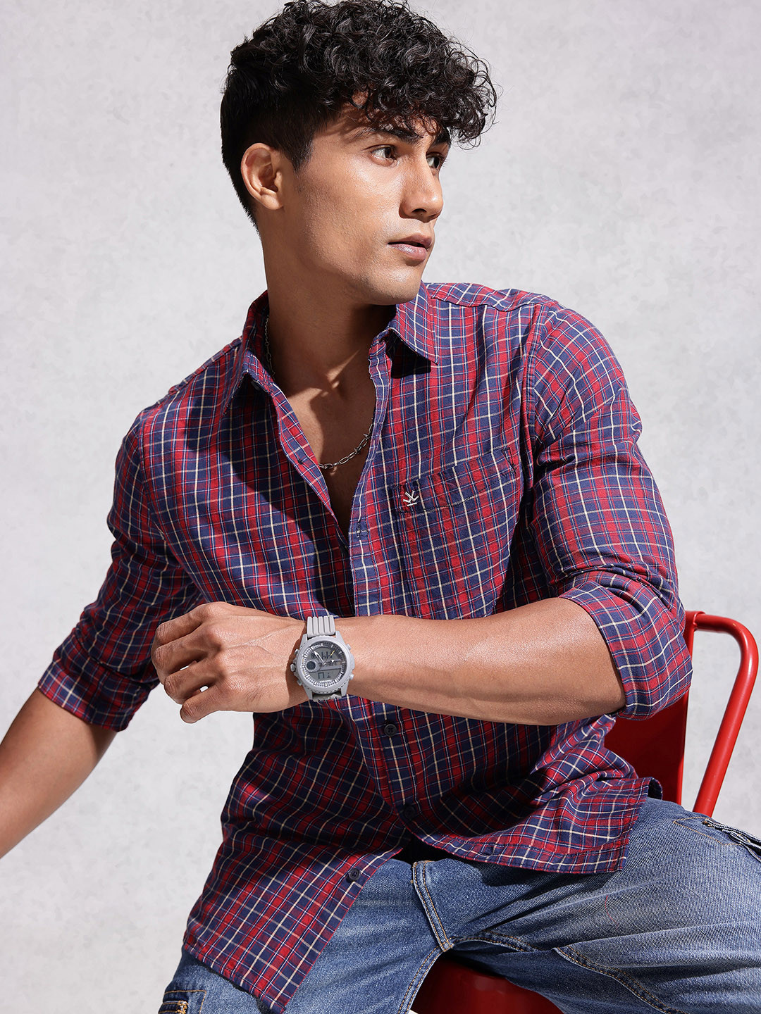 WROGN Slim Fit Checked  Cotton Casual Shirt