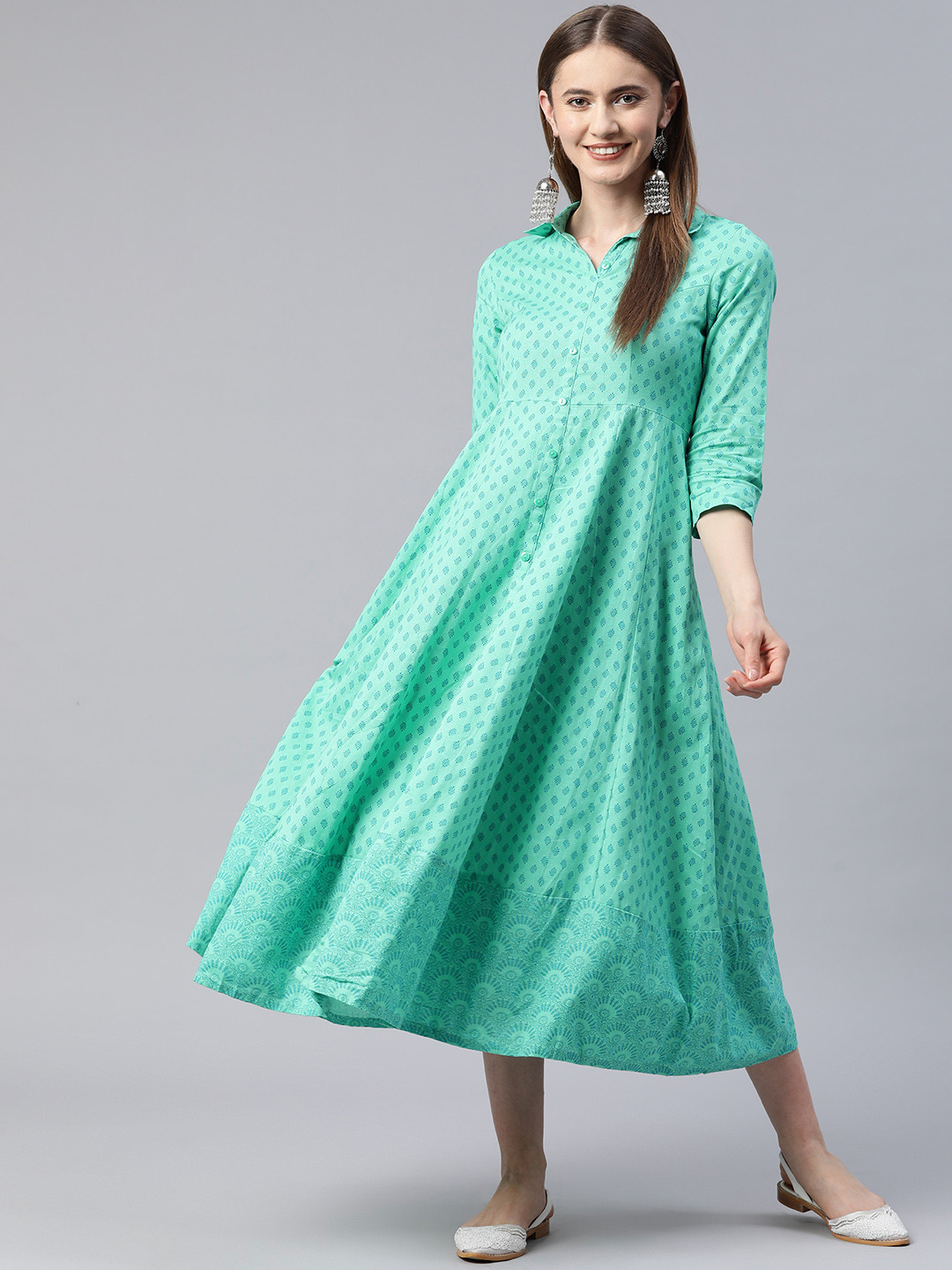 Rangriti  Women Printed Ethnic Shirt Dress with Pockets