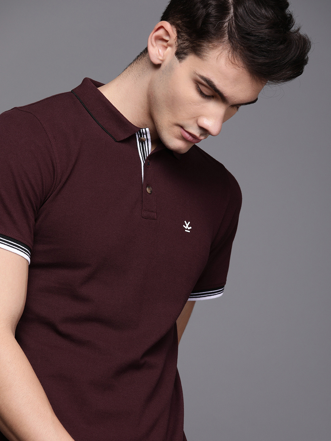 WROGN Men Burgundy Solid Polo Collar T-shirt
