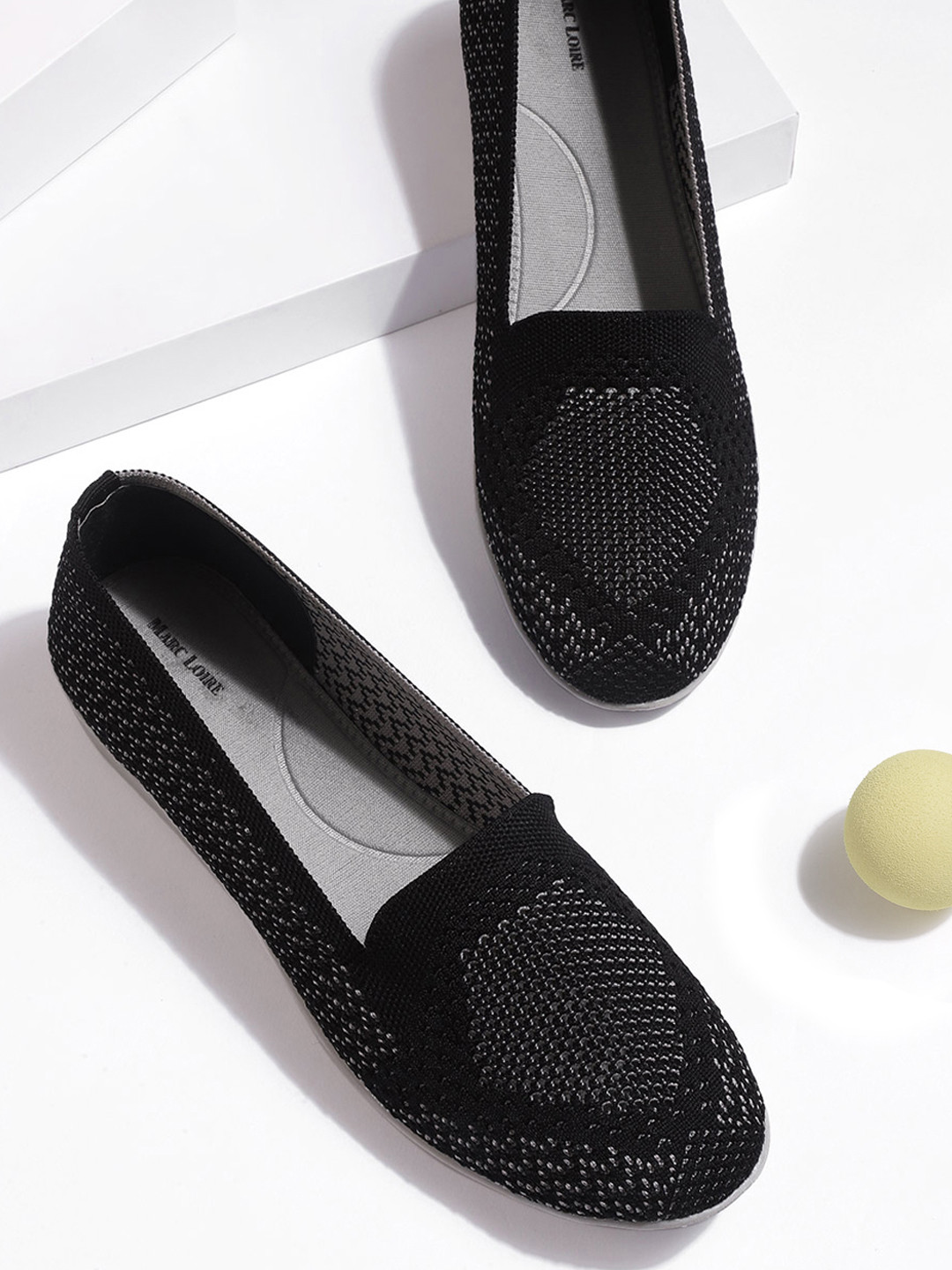 Marc Loire Women Black & Grey Woven Design Slip-On Sneakers