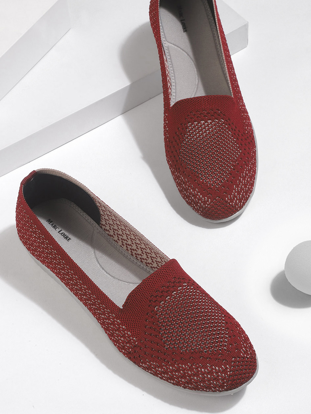 Marc Loire Women Maroon & Grey Woven Design Slip-On Sneakers