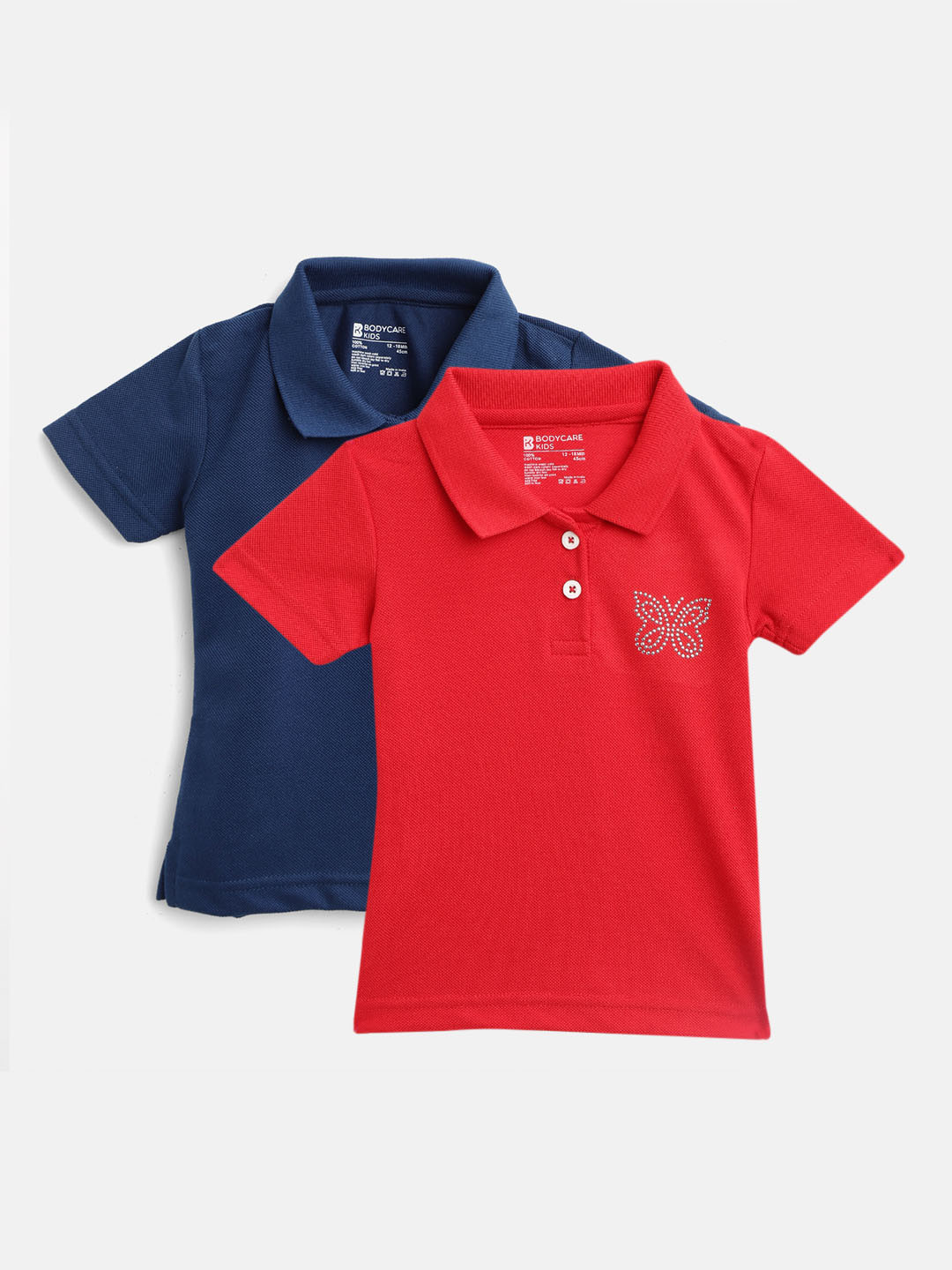 Bodycare Kids Girls Pack of 2 Solid Polo Collar T-shirts
