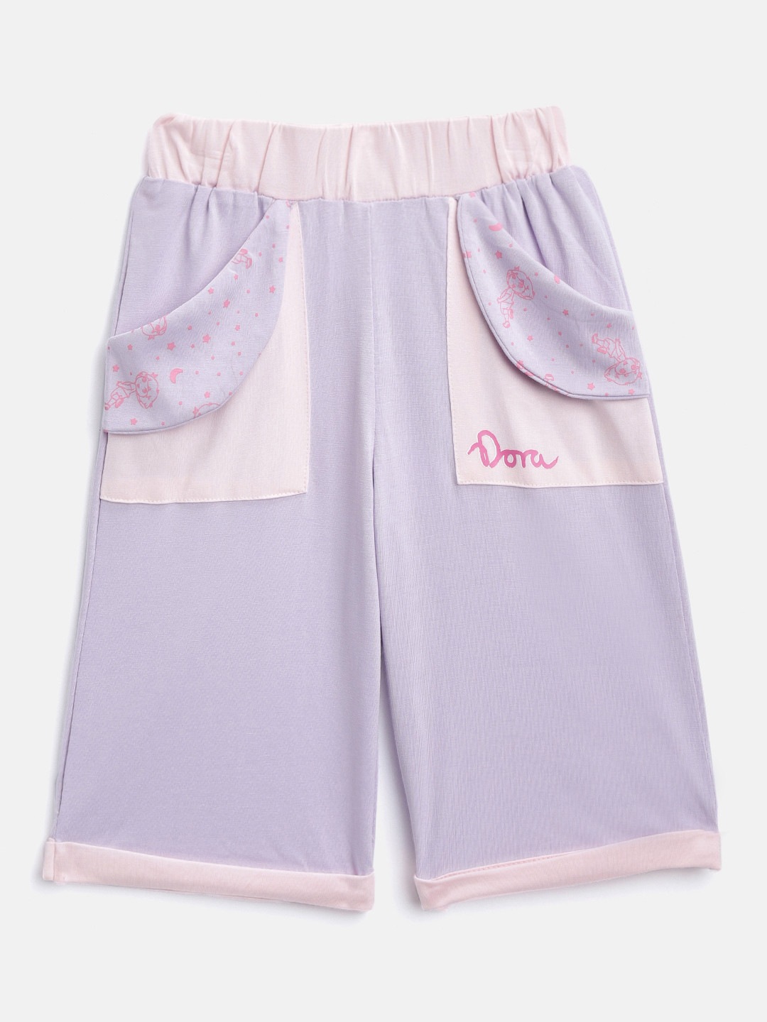 toothless Girls Dora Lavender & Pink Colourblocked Regular Fit Capris