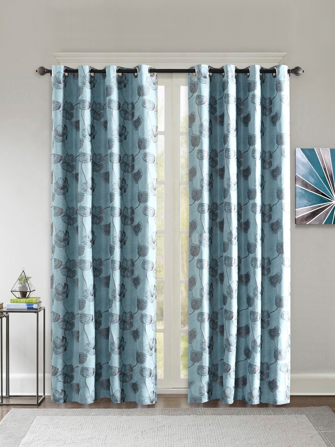 Deco Window Turquoise Blue Set of 2 Printed Door Curtains