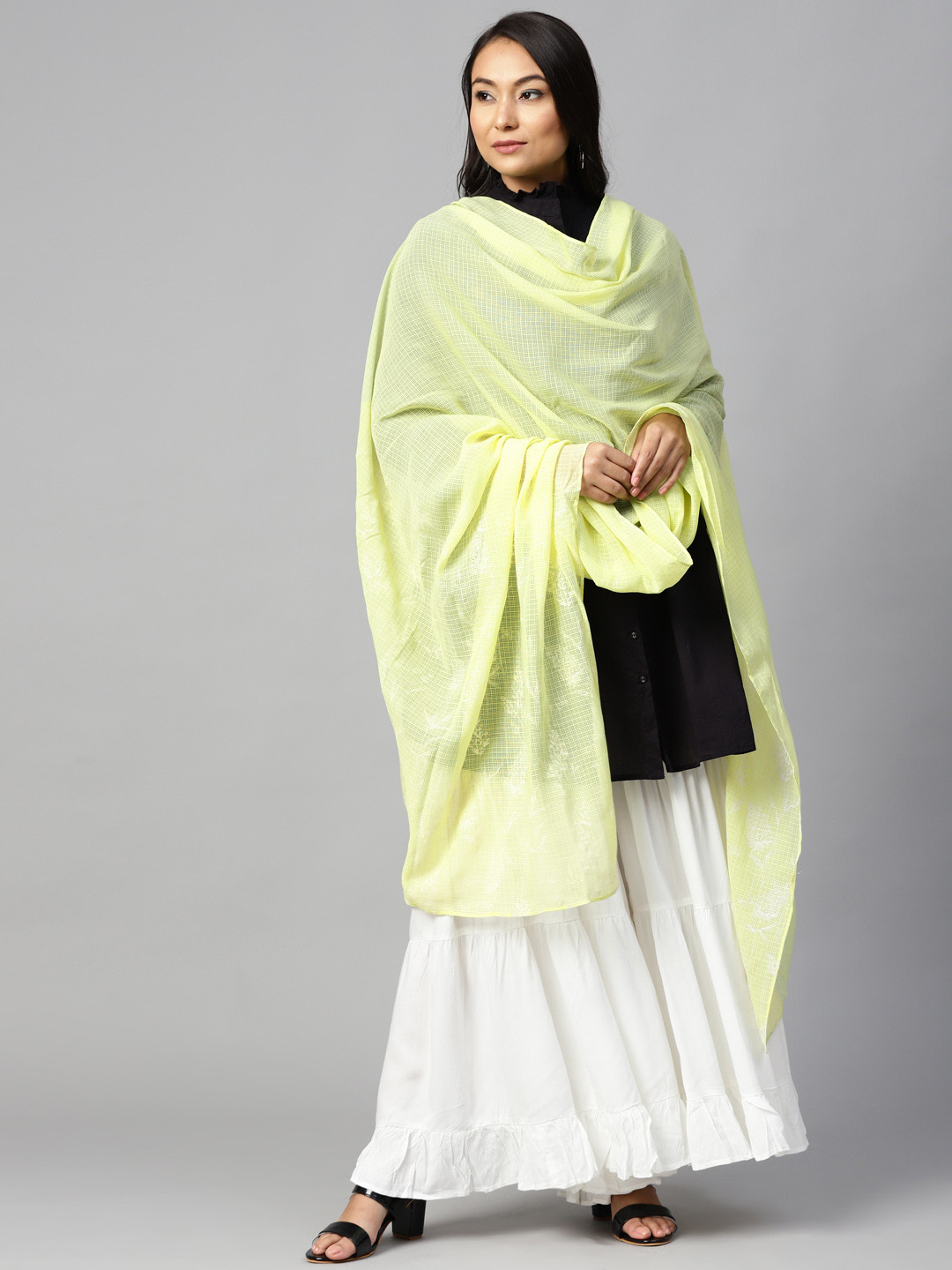 W Yellow & Off-White Printed Dupatta
