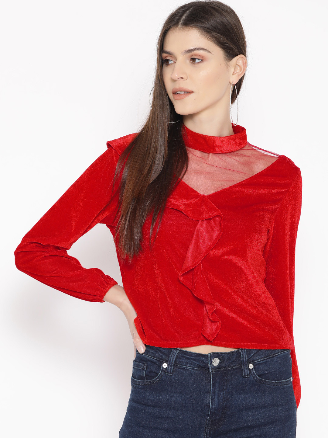 DODO & MOA Women Red Velvet Finish Solid Top