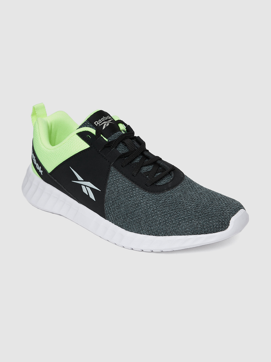 Reebok Men Charcoal Grey and Fluorescent Green Speedstar LP Running Shoes