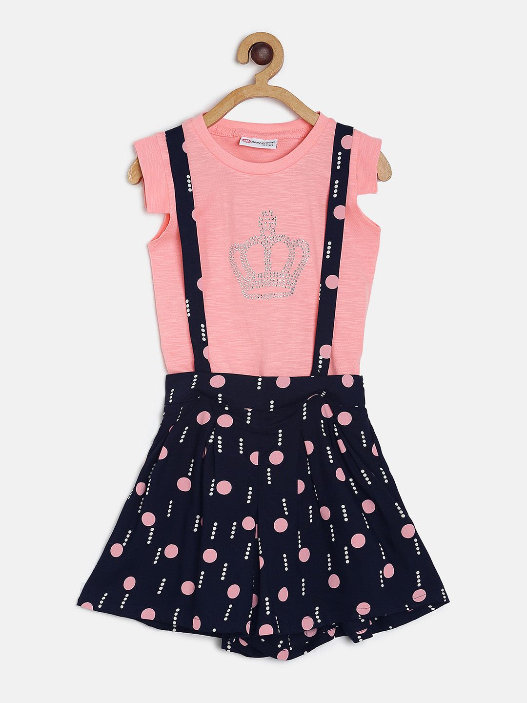 Peppermint Girls Pink Printed T-shirt with Shorts