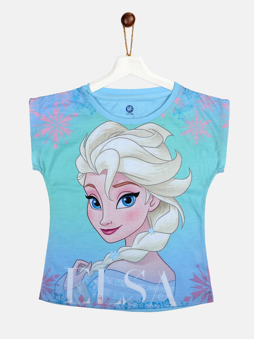 YK Disney Girls Blue Frozen Princess Elsa Printed Top