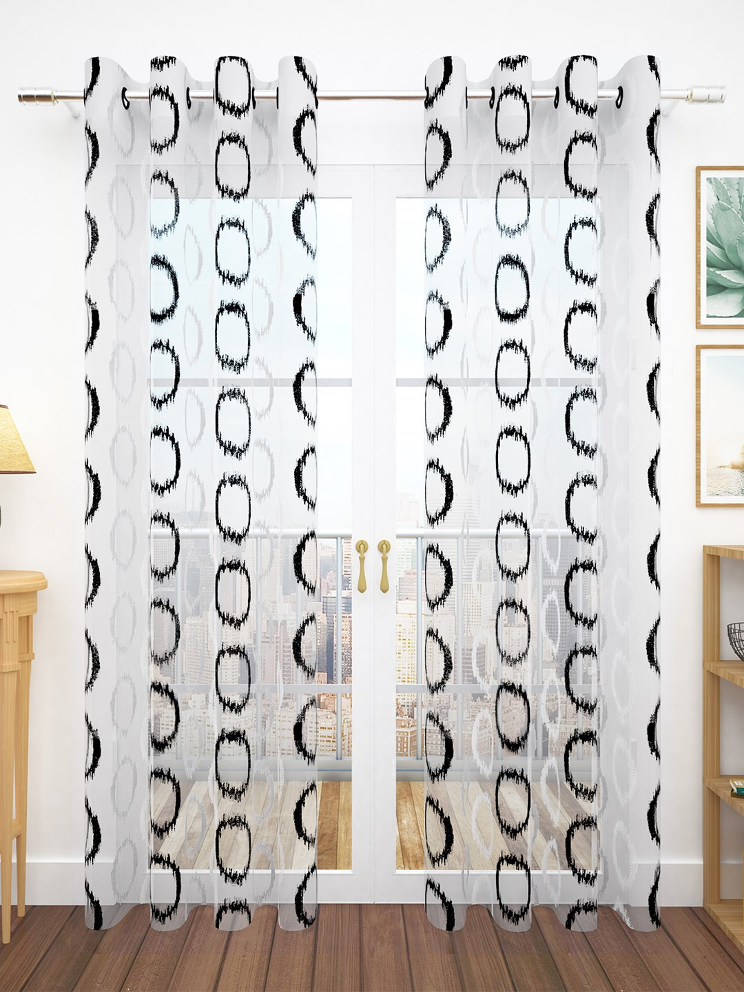 Story@home Black & White Set of 2 Jacquard Textured Door Curtains