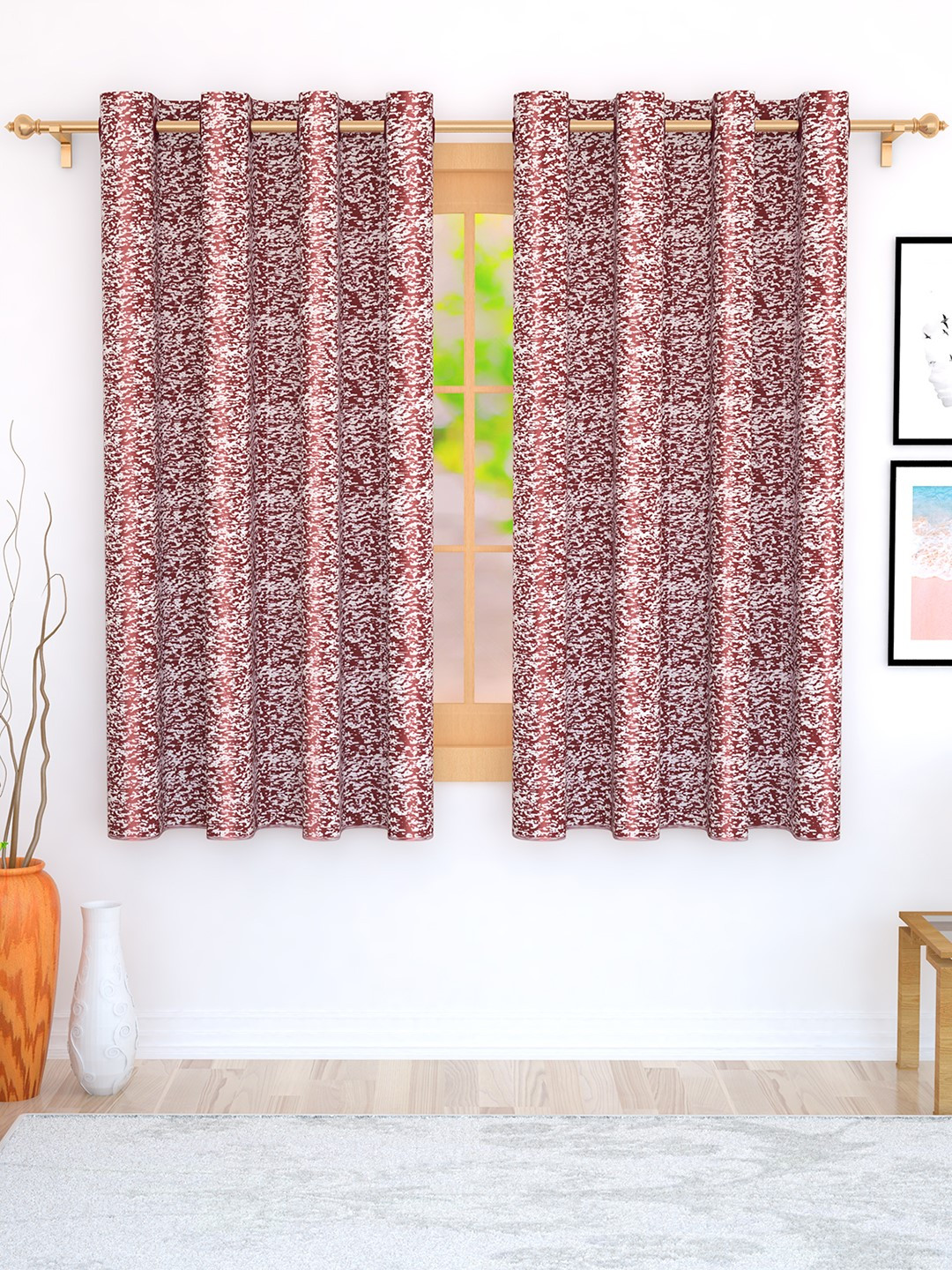Story@home Maroon Set of 2 Jacquard Textured Window Curtains