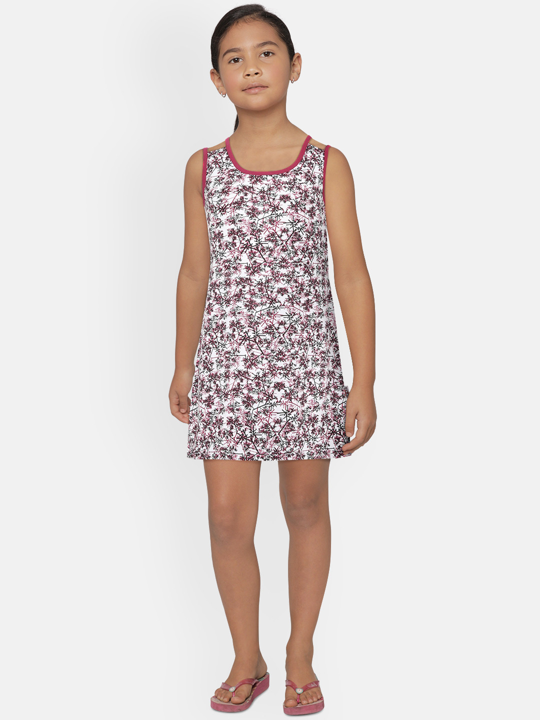 SINI MINI Girls White & Pink Printed Nightdress