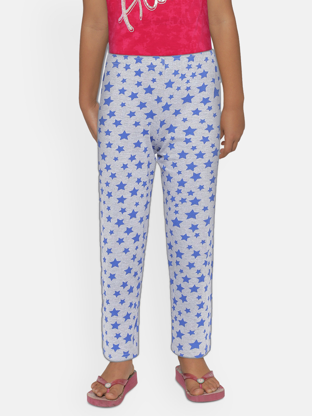 SINI MINI Girls Grey & Blue Printed Lounge Pants
