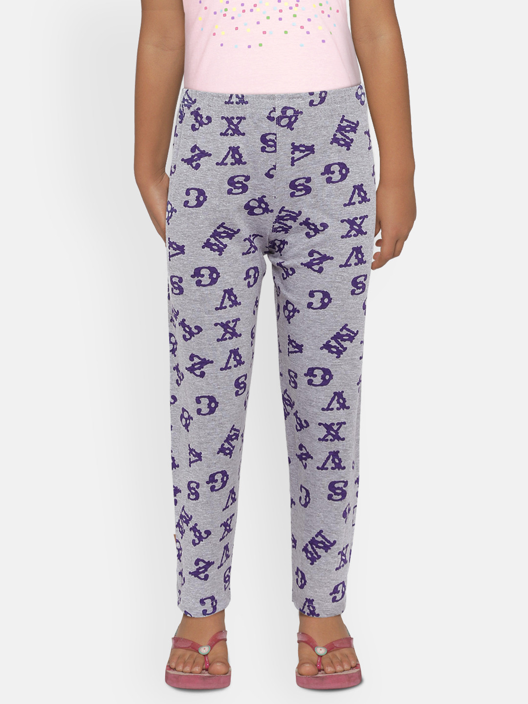 SINI MINI Girls Grey & Purple Printed Regular Fit Lounge Pants