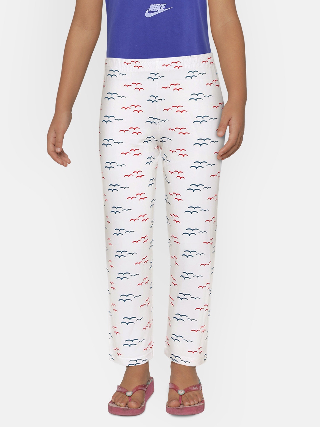 SINI MINI Girls White & Blue Printed Lounge Pants