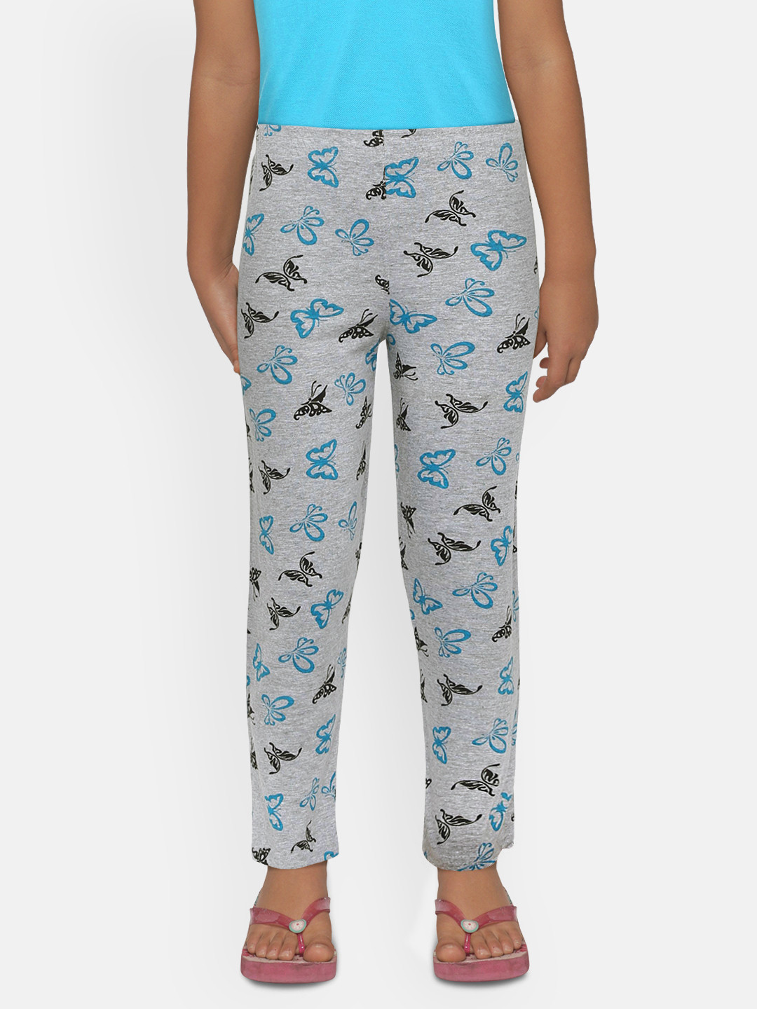 SINI MINI Girls Grey & Blue Printed Lounge Pants