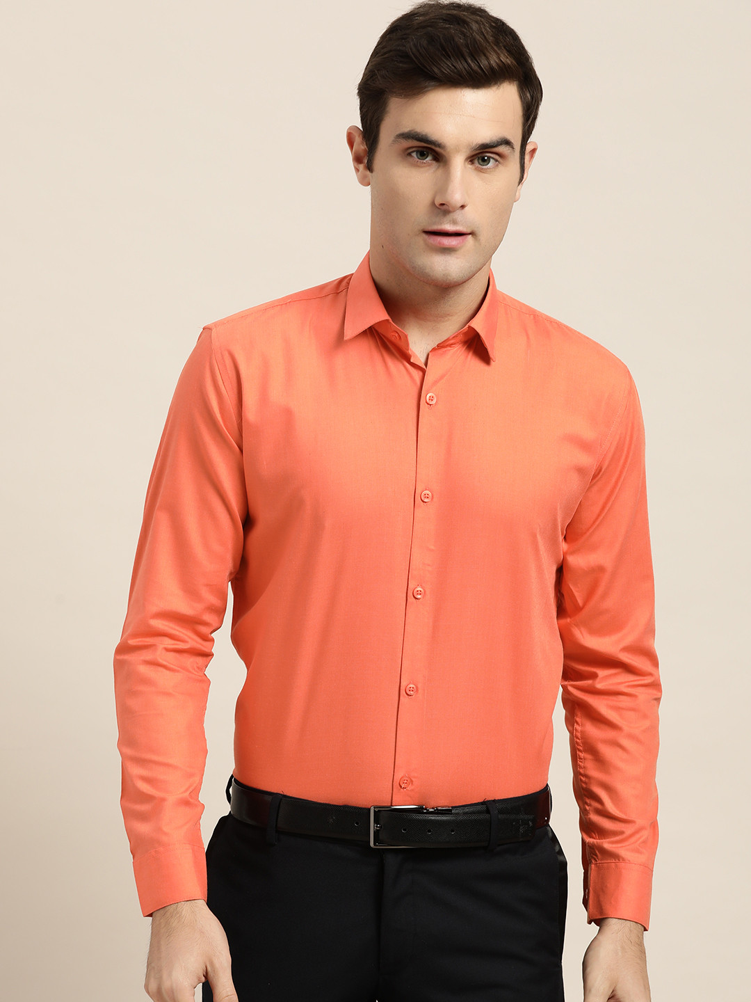 SOJANYA Men Orange Classic Regular Fit Solid Formal Shirt
