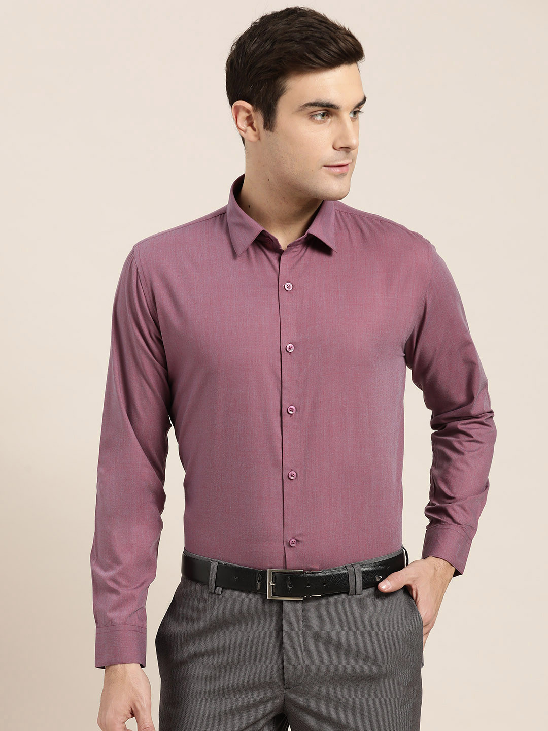 SOJANYA Men Mauve Classic Regular Fit Solid Formal Shirt