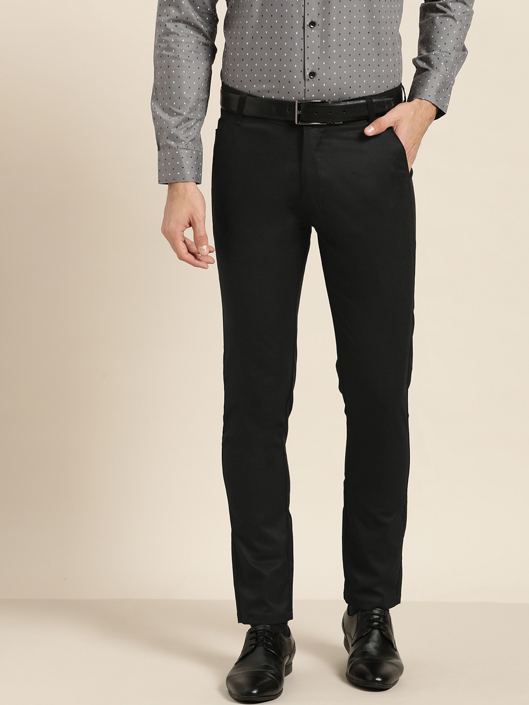 SOJANYA Men Black Smart Regular Fit Solid Formal Trousers