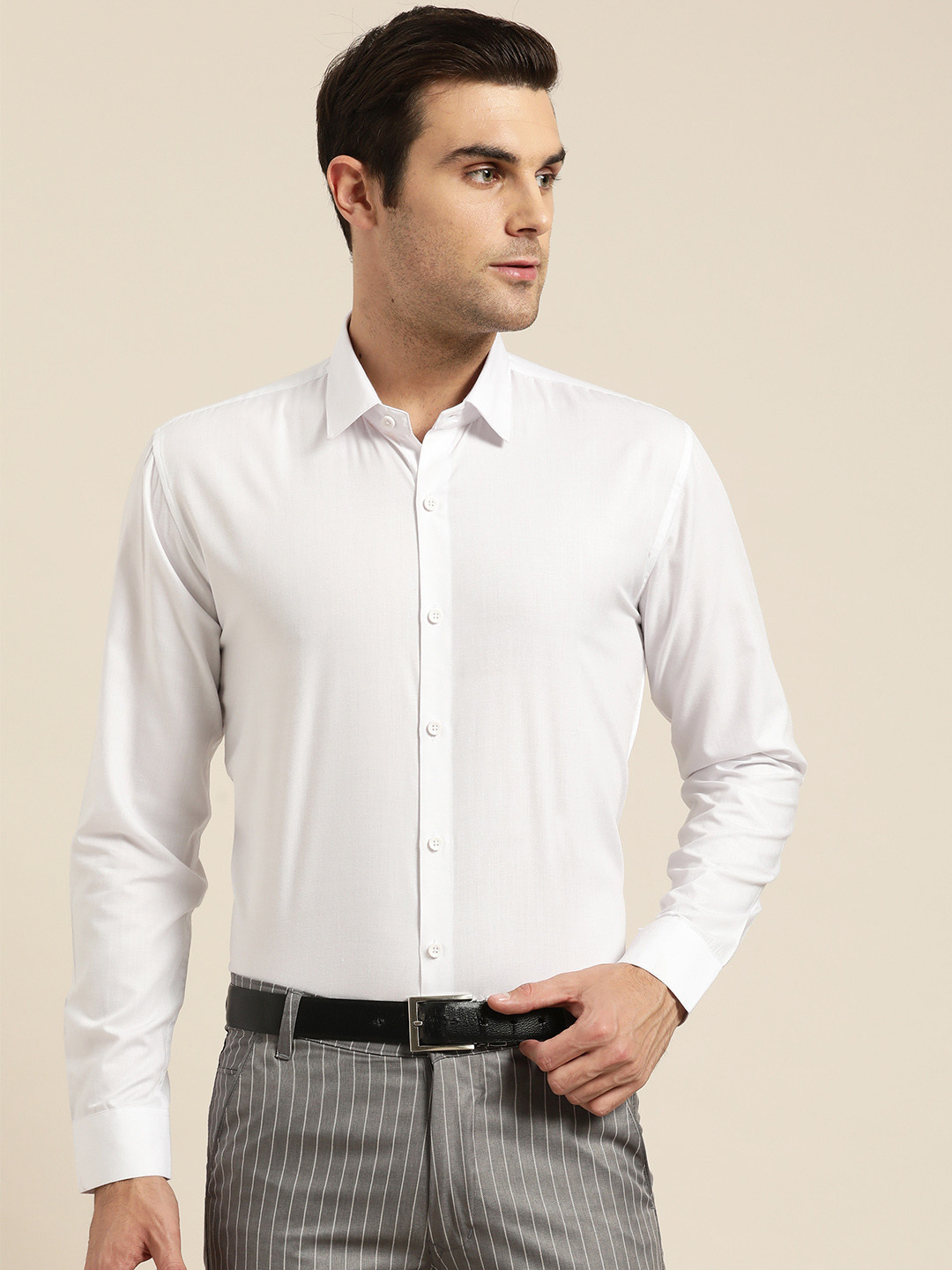 SOJANYA Men White Classic Regular Fit Solid Formal Shirt
