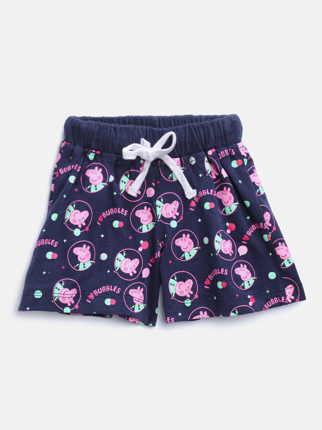 toothless Girls Navy Blue & Pink Printed Regular Fit Shorts
