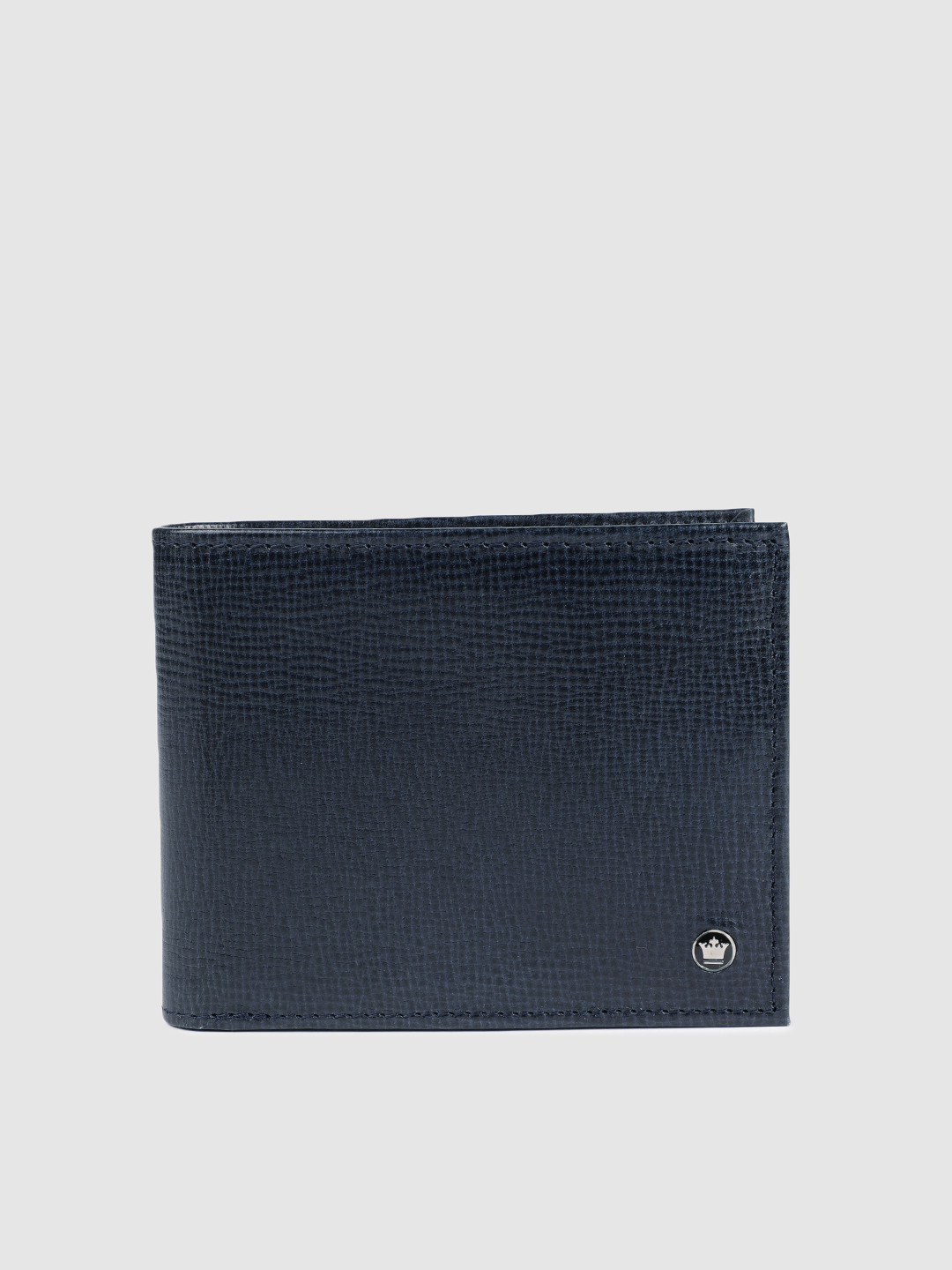 Louis Philippe Men Navy Blue Textured Two Fold Leather Wallet