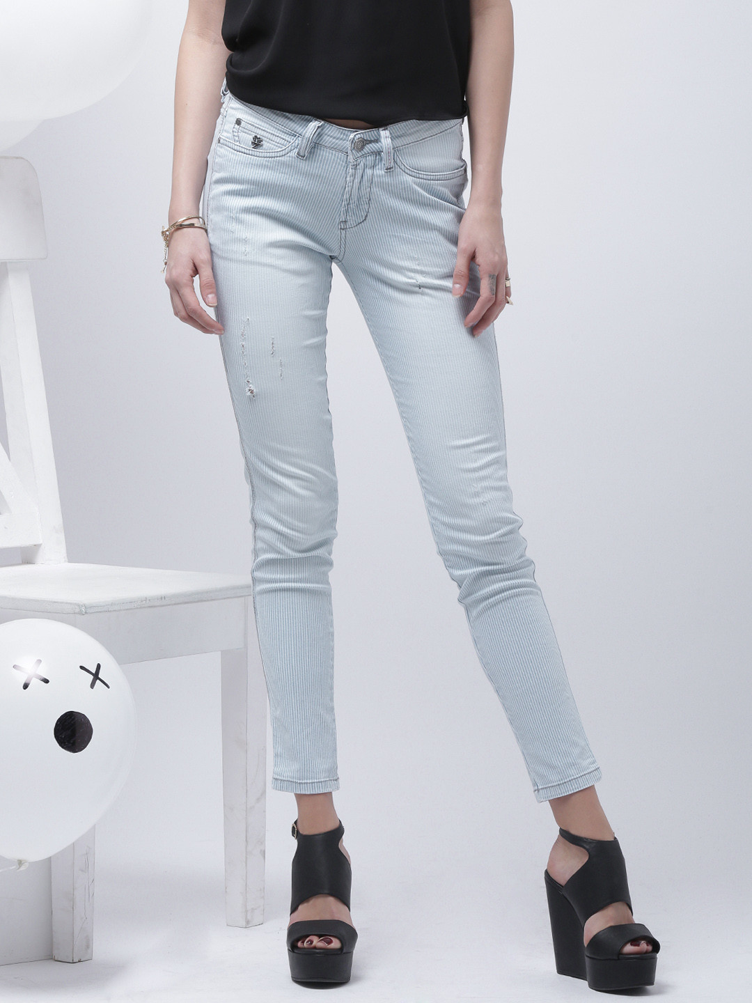 blue striped skinny jeans