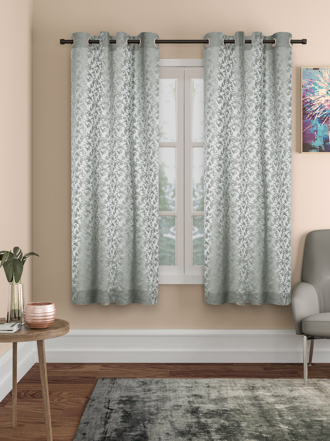 ROSARA HOME Set of 2 Grey Window Curtains
